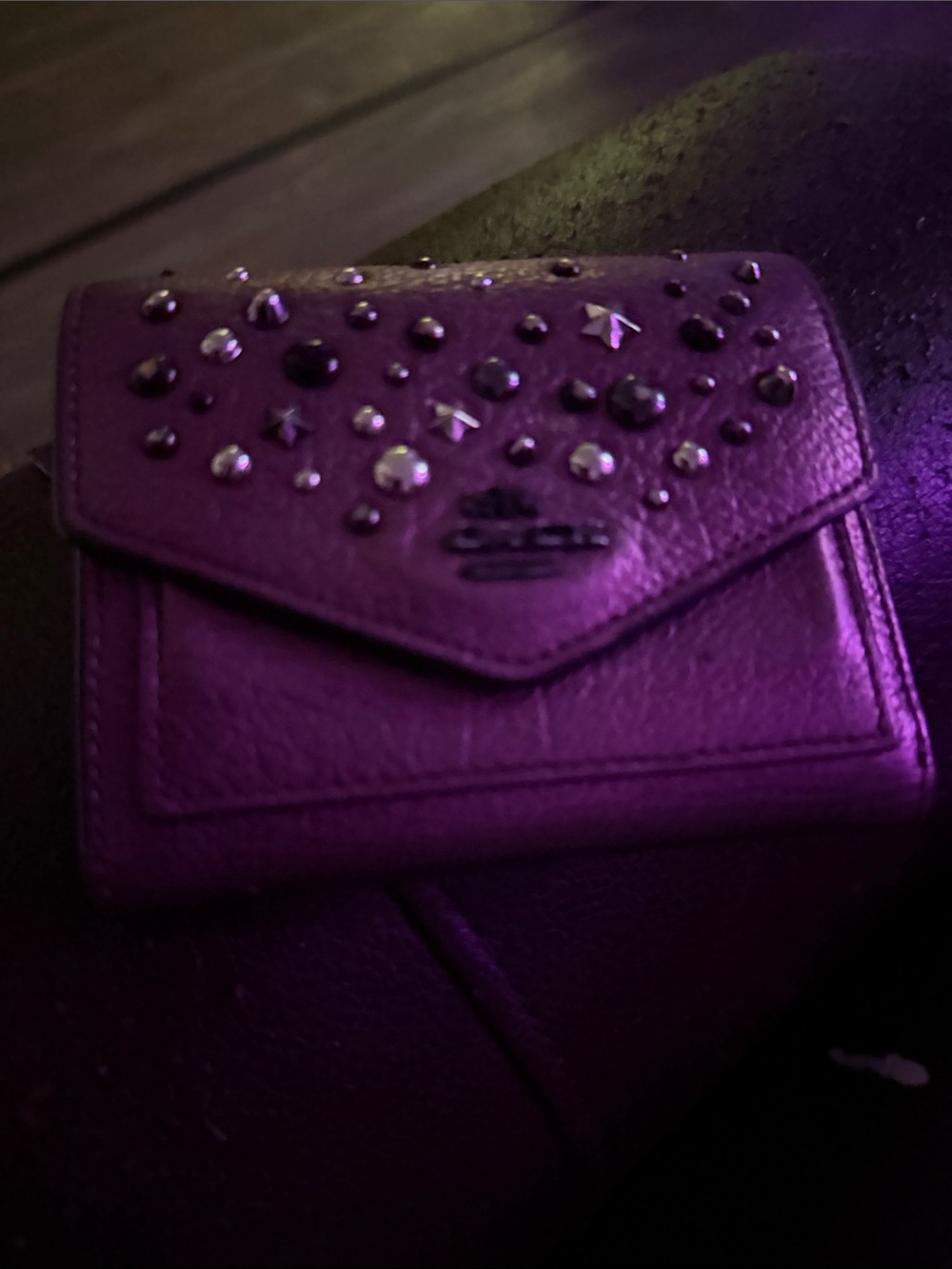 Coach Purple Studded Leather Wallet